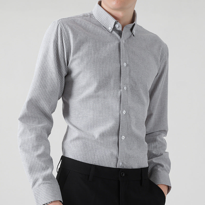 Casual Slim Fit Striped Cotton Long-Sleeved Shirt for Men
