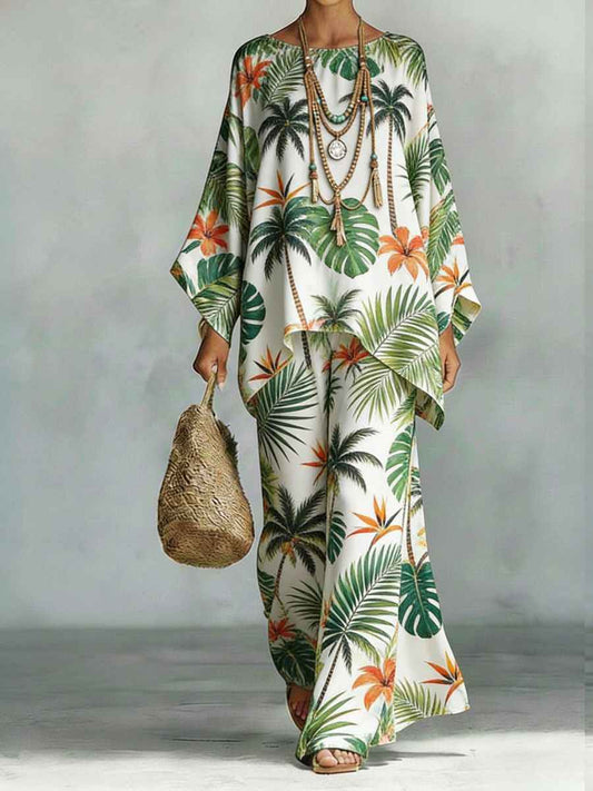 Women's Floral Print Linen Wide-Leg Set for Effortless Style