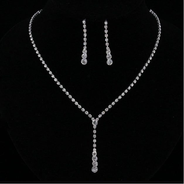 Rhinestone Jewelry Set - Elegant Necklace and Earrings Set