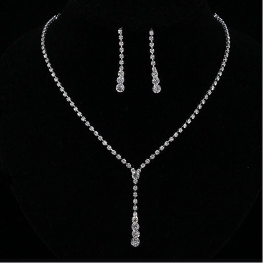 Rhinestone Jewelry Set - Elegant Necklace and Earrings Set
