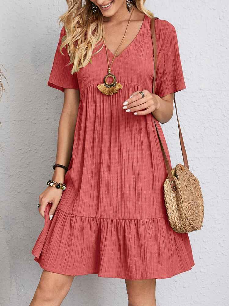 Casual Loose Ruffled V-Neck Dress for Stylish Comfort and Effortless Chic