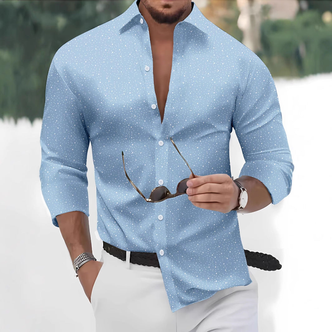 Polyester Fabric Polka Dot Long Sleeve Dress Shirt - Casual Regular Fit - Neon North Clothing
