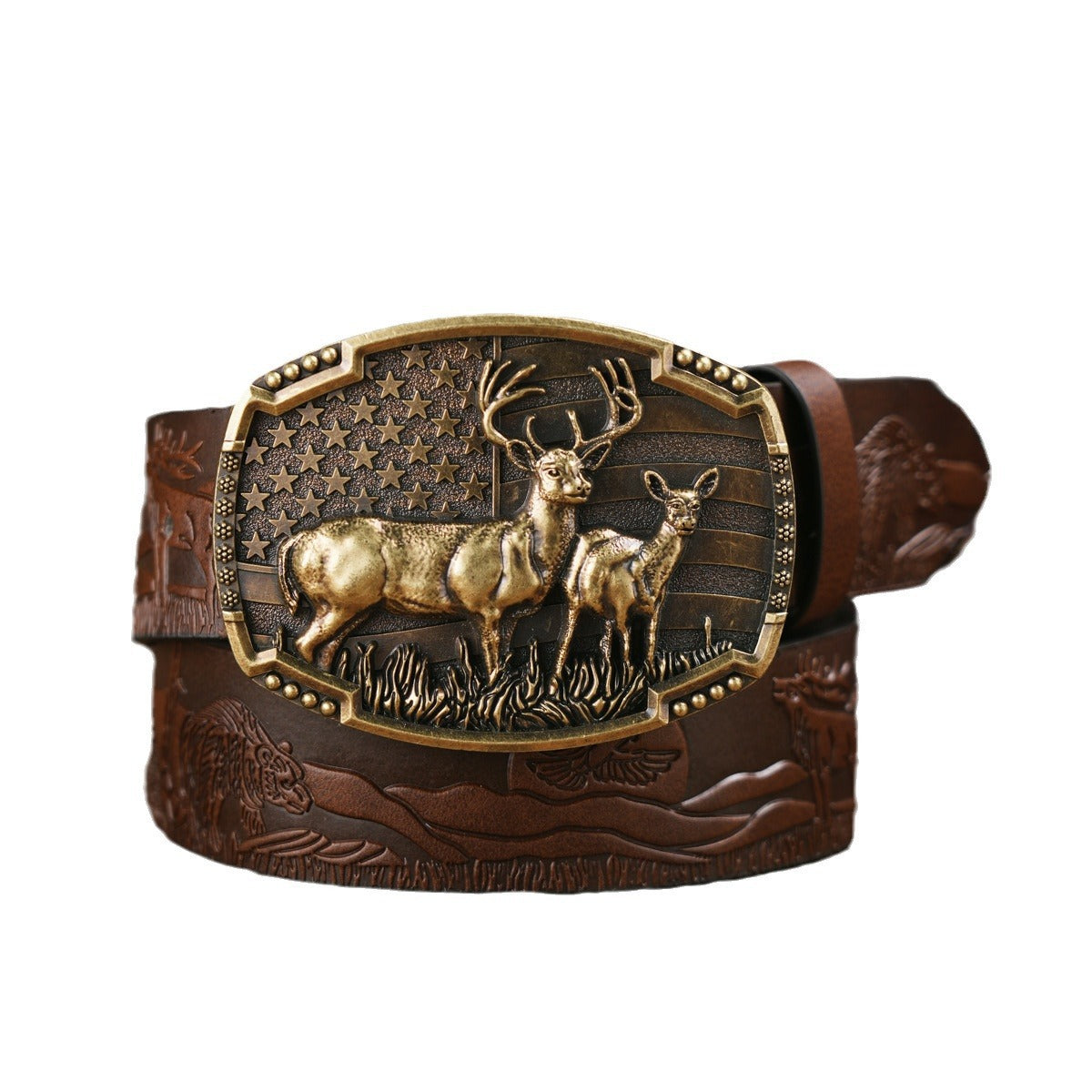 Punk Leather Denim Belt with Unique Wildlife Style Buckle - Neon North Clothing