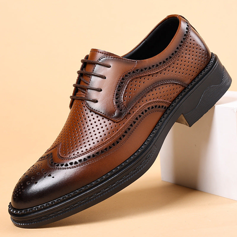 Men's Hollow Leather Casual Shoes for Business and Formal Wear