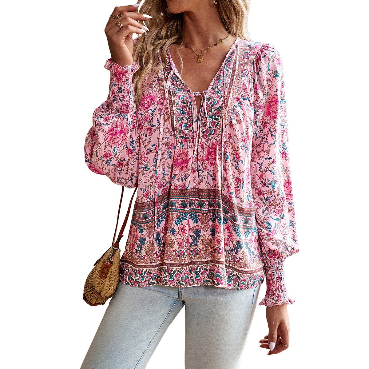 Floral Loose Full Sleeve Streetwear Pullover Blouse - Neon North Clothing