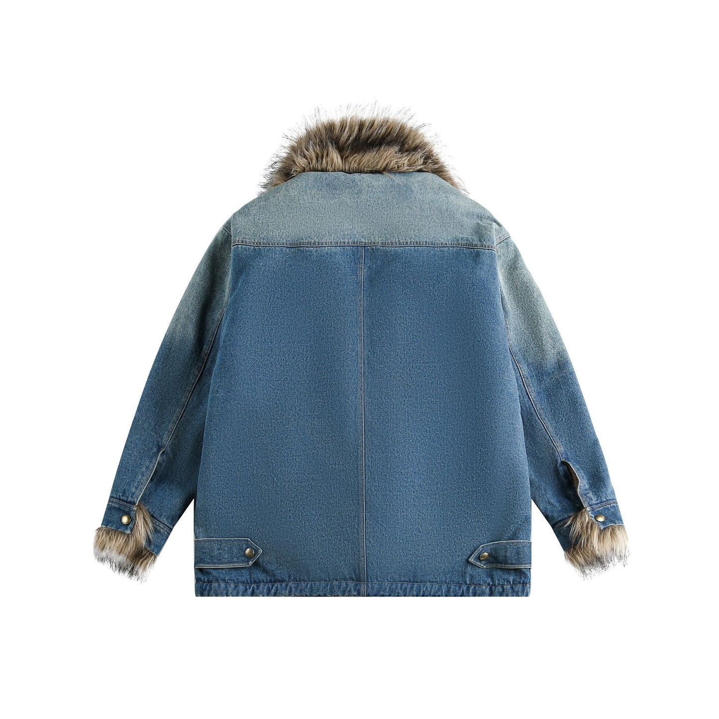 Washed Denim Warm Trucker Jacket with Fur Collar - Neon North Clothing