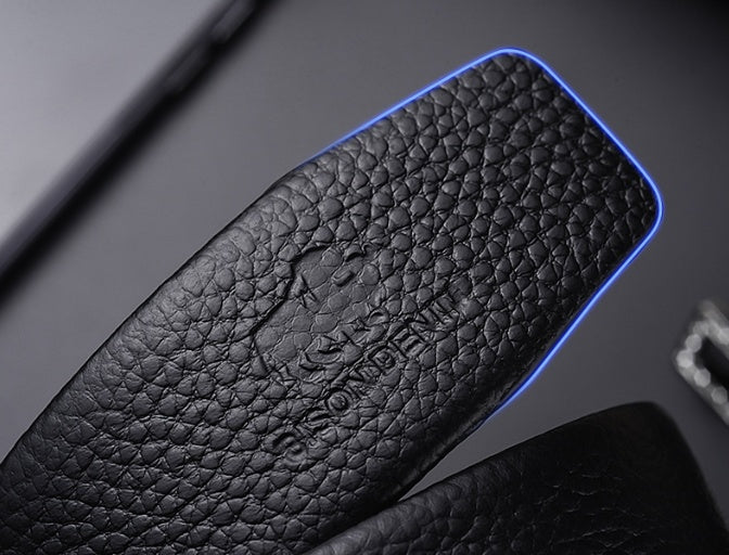 Men's Bison Leather Belt with Automatic Buckle for Business Use - Neon North Clothing