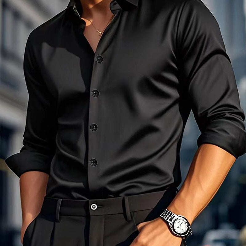 Men's Long-Sleeve Casual Shirt - Solid Color and Stylish Design