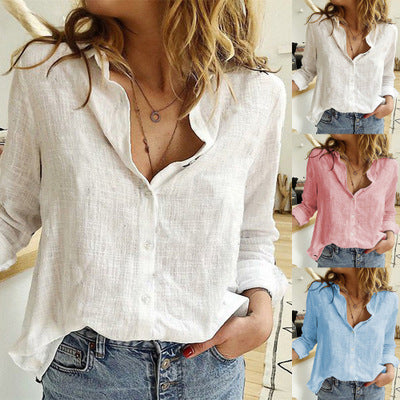 Loose Button Lapel Cardigan Top Long Sleeve Blouse