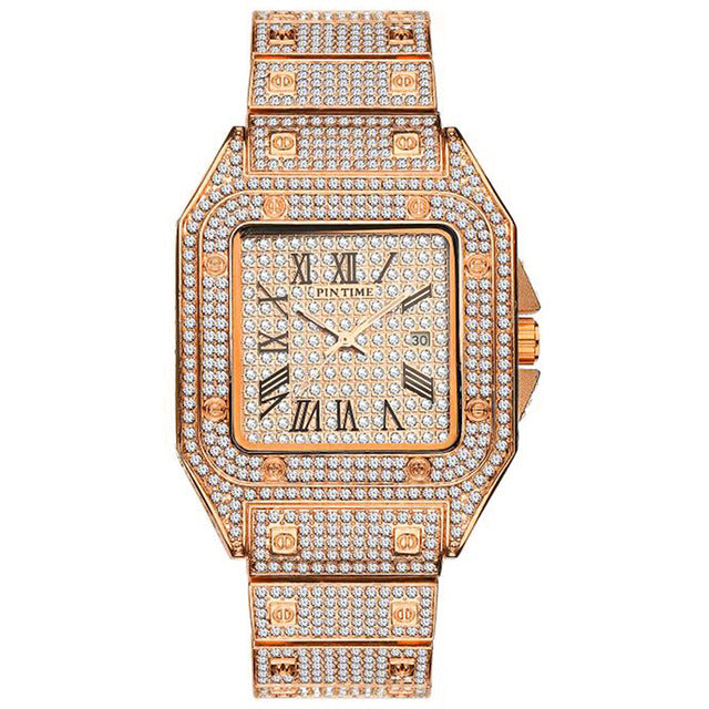 Hip Hop Diamond Wrist Watch - Iced Out Square Diamond Quartz Luxury Timepiece - Neon North Clothing