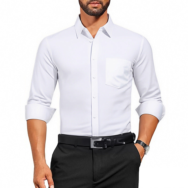 Men's Wrinkle-Resistant Dress Shirt - Breathable Stretch Solid Color Long Sleeve Regular Fit