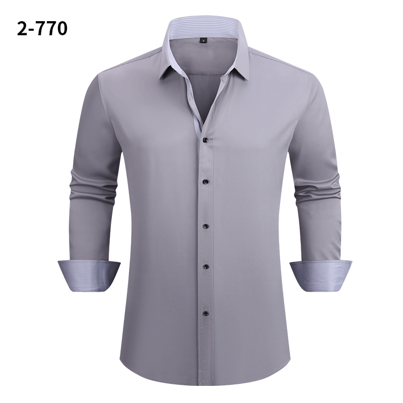 Men's Stretch Business Casual Shirt - Long-sleeved Slim Fit with Four-way Stretch