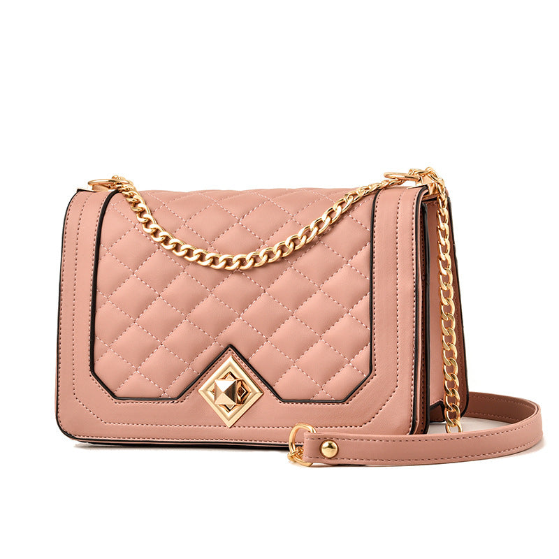 One-Shoulder Handbag with Diagonal Cross Embroidery and Portable Design