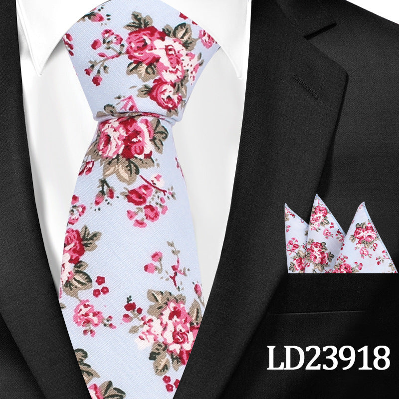 Casual Floral Pocket Square Set - Cotton Floral Print 6cm Tie Pocket Square 2 Piece Set - Neon North Clothing