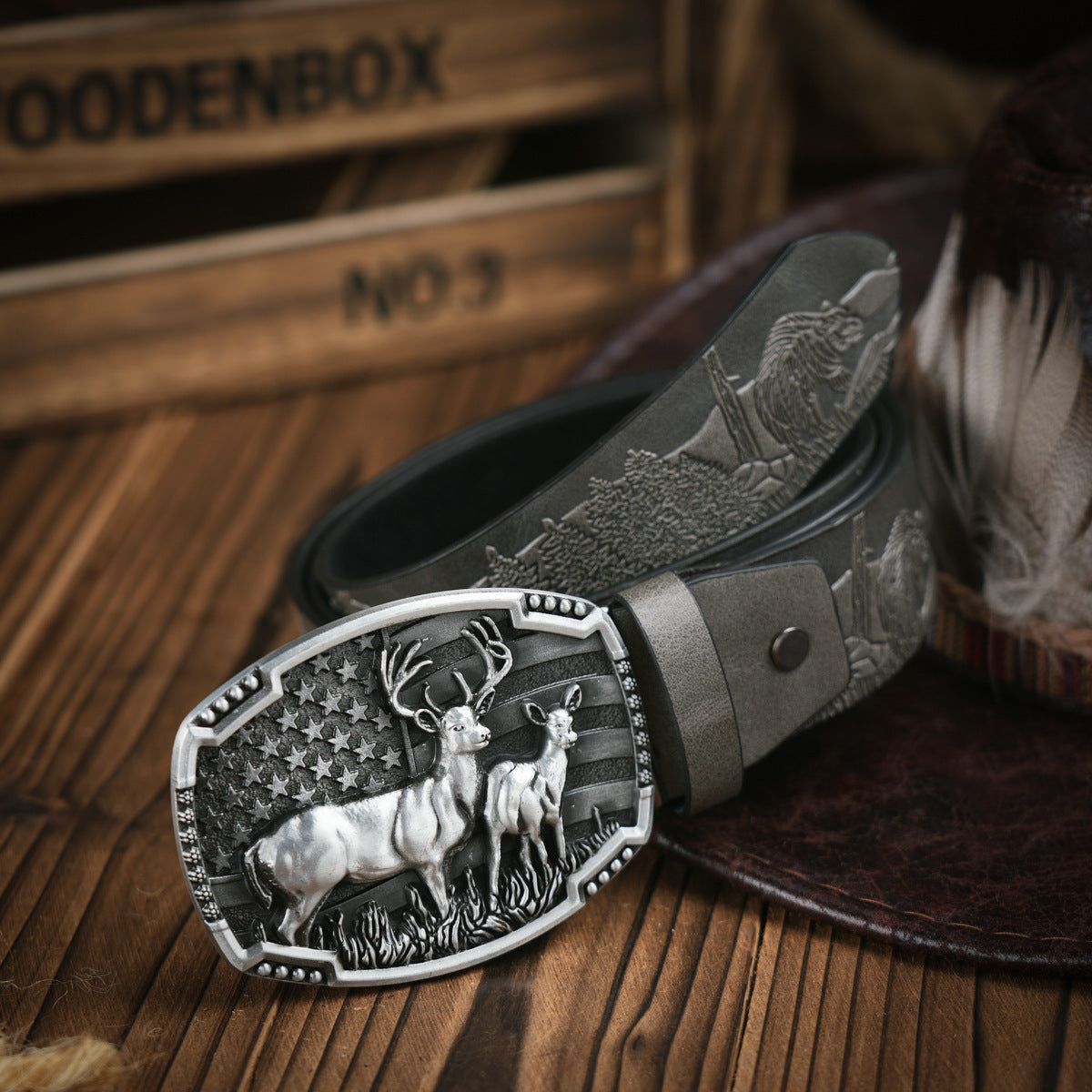 Punk Leather Denim Belt with Unique Wildlife Style Buckle - Neon North Clothing