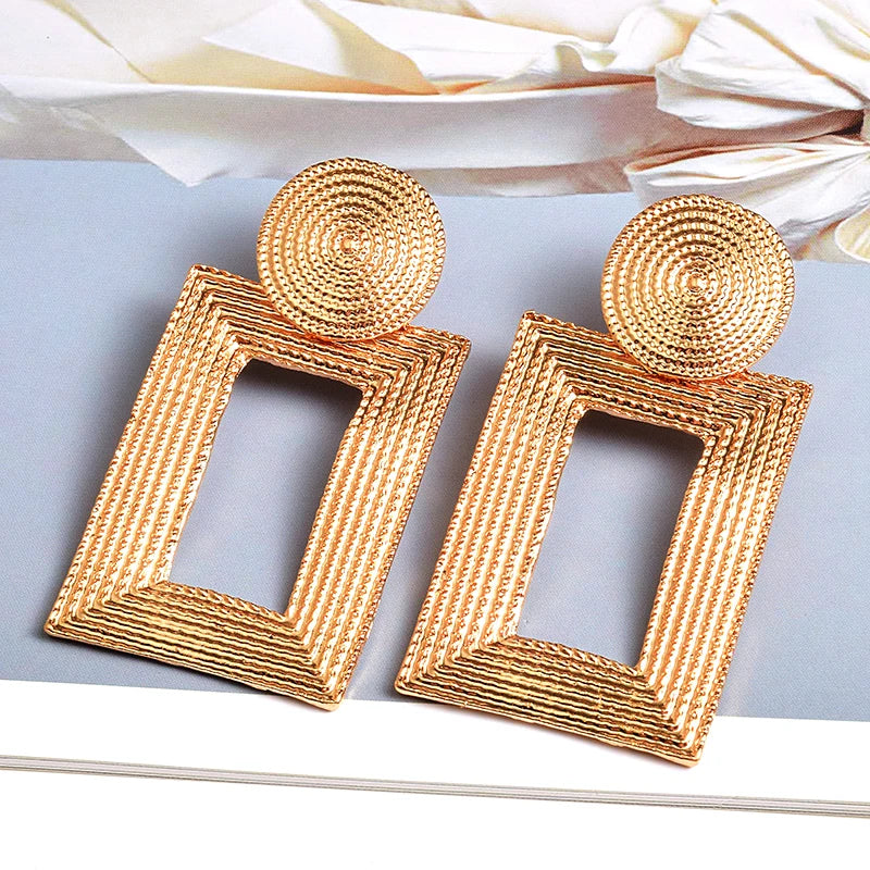 Geometric Gold Color Metal Dangle Drop Earrings - Neon North Clothing