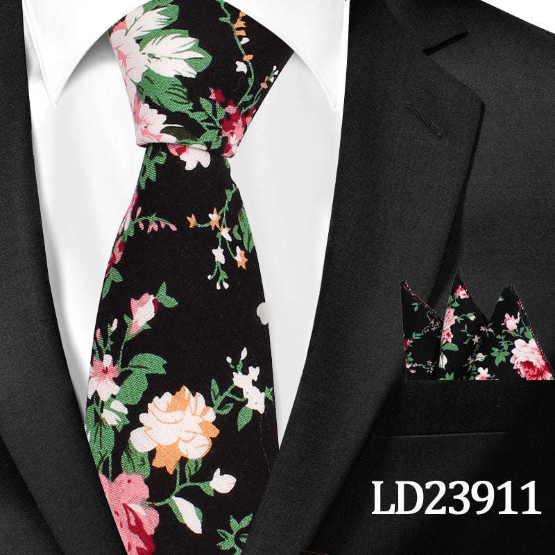 Casual Floral Pocket Square Set - Cotton Floral Print 6cm Tie Pocket Square 2 Piece Set - Neon North Clothing
