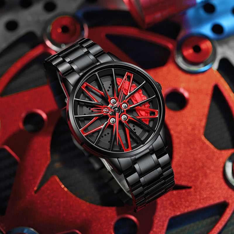 NEON NORTH Luxury Mens Watch Stainless Steel Car Wheel Hub Quartz Watch For Men - Neon North Clothing