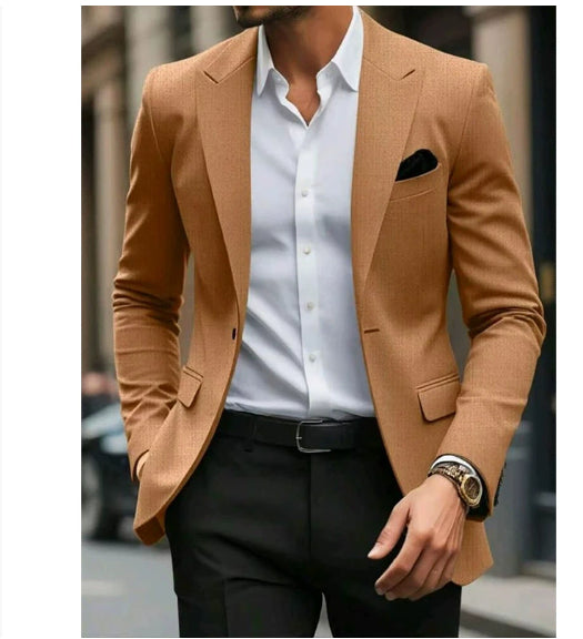 Men's Blazer Business Formal Solid Color Single Button