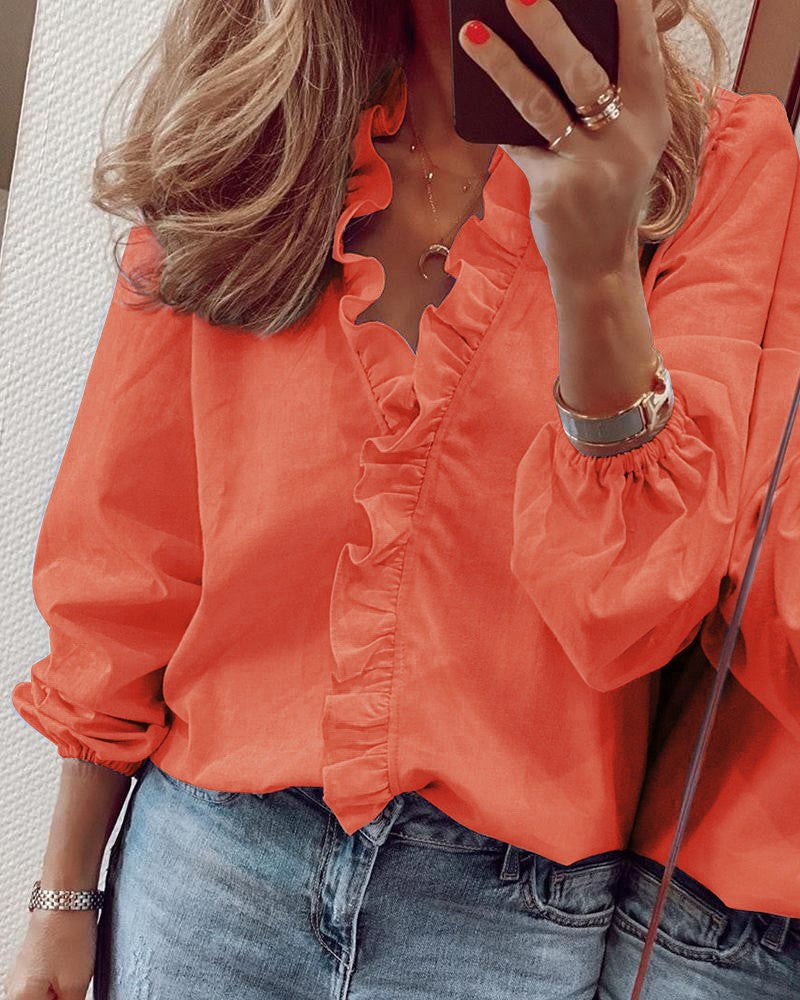 New Long Sleeved Ruffled Shirt for Effortless Style - Neon North Clothing