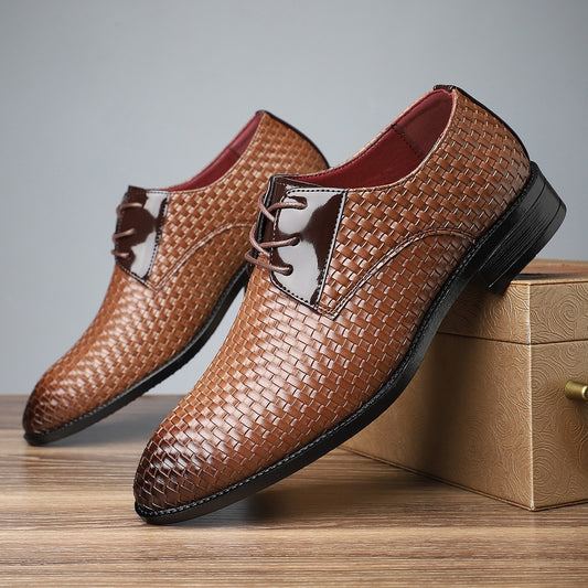 Mens Pointed-toe Leather Shoes - Stylish Formal Lace-up Design