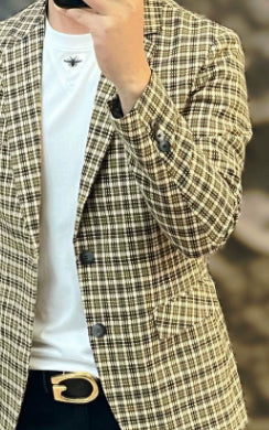 Versatile Plaid Suit Jacket for Men