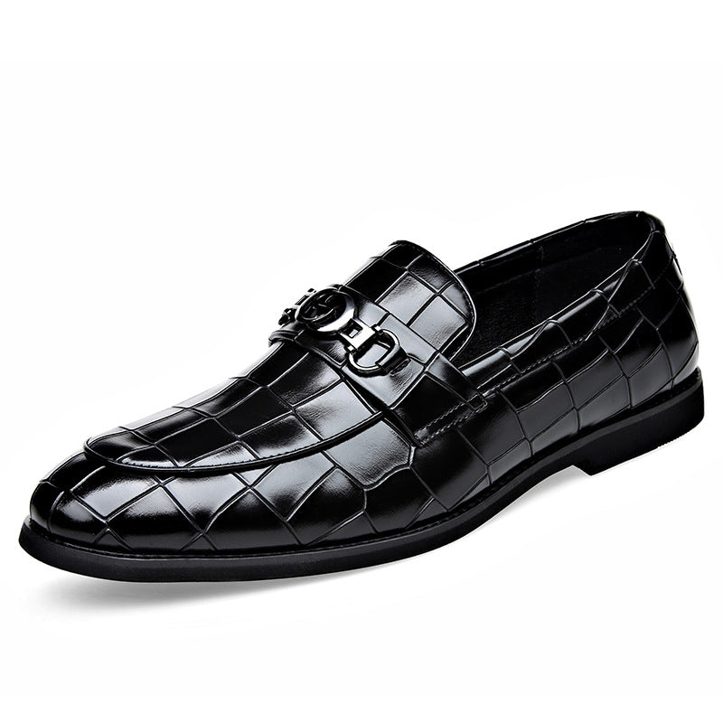 Embossed Horsebit Buckle Shoes in Various Color Options for Business Casual Style