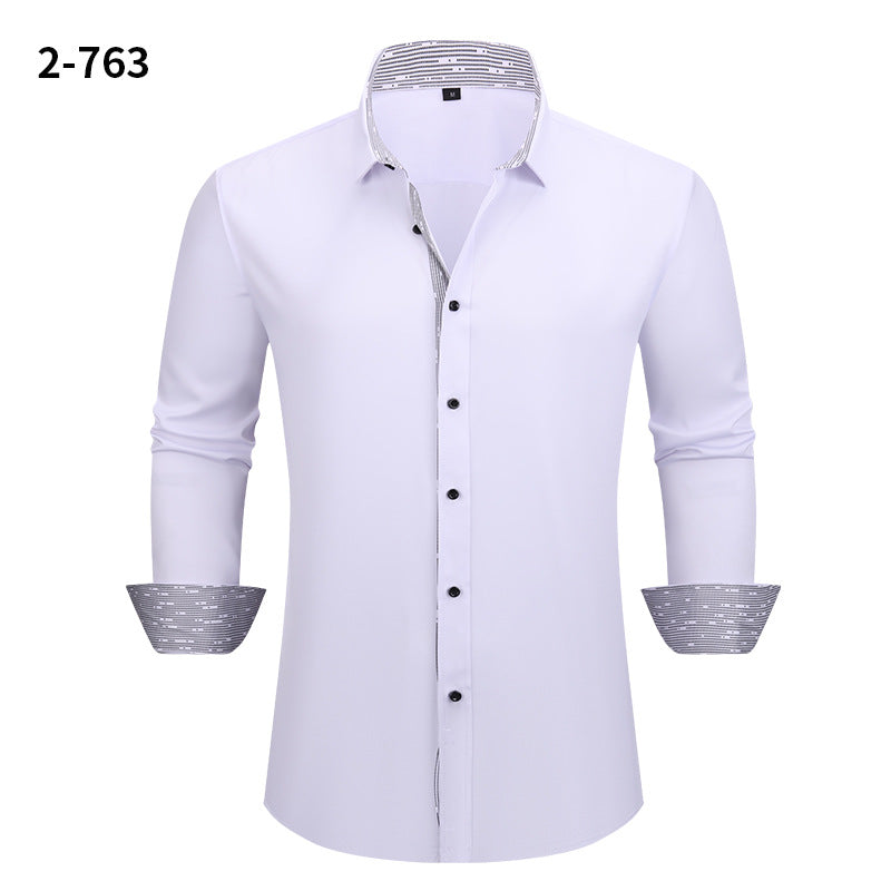 Men's Stretch Business Casual Shirt - Long-sleeved Slim Fit with Four-way Stretch