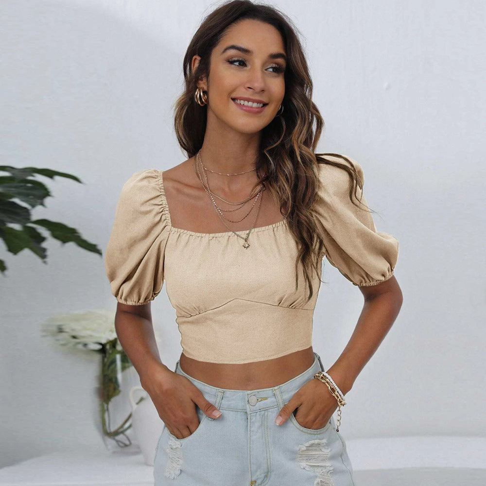 Square Neck Cotton Blouse with Open Back and Strappy Design - Neon North Clothing