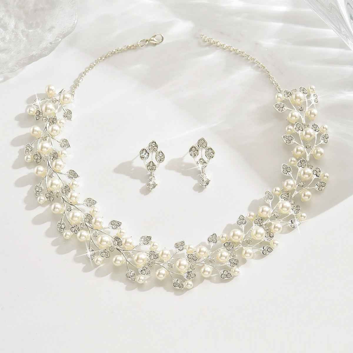 Pearl Leaf-Shaped Jewelry Set For Women