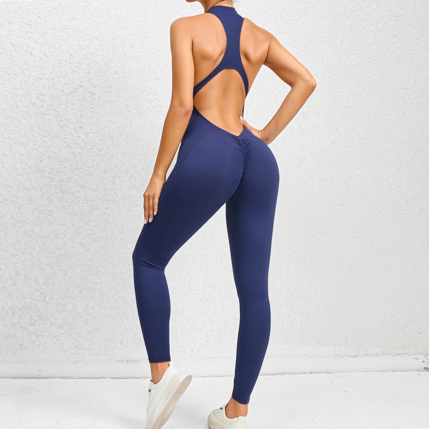 Sleeveless Tummy Control Jumpsuit for Butt Lifting - Zippered Yoga Fitness Suit