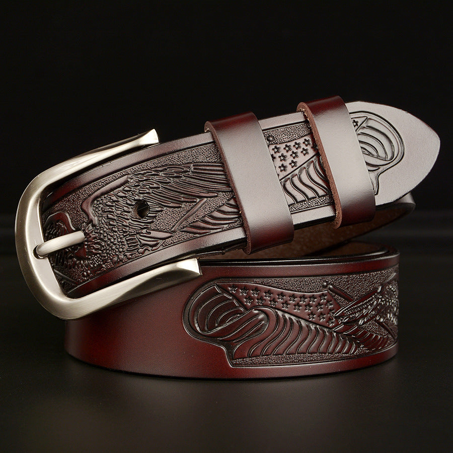 Men's Carved Cowhide Belt - Premium Cut Design for Style and Durability - Neon North Clothing