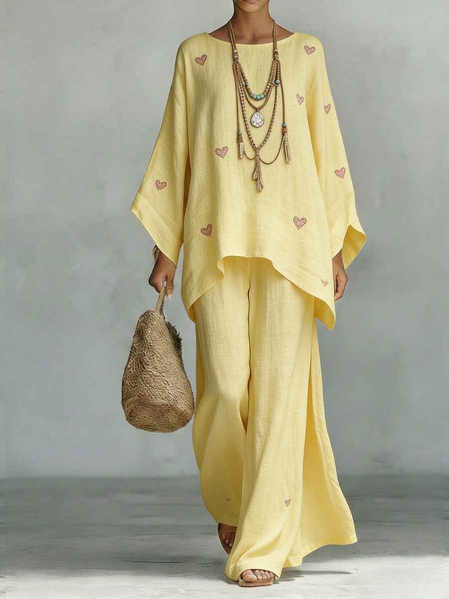Women's Floral Print Linen Wide-Leg Set for Effortless Style