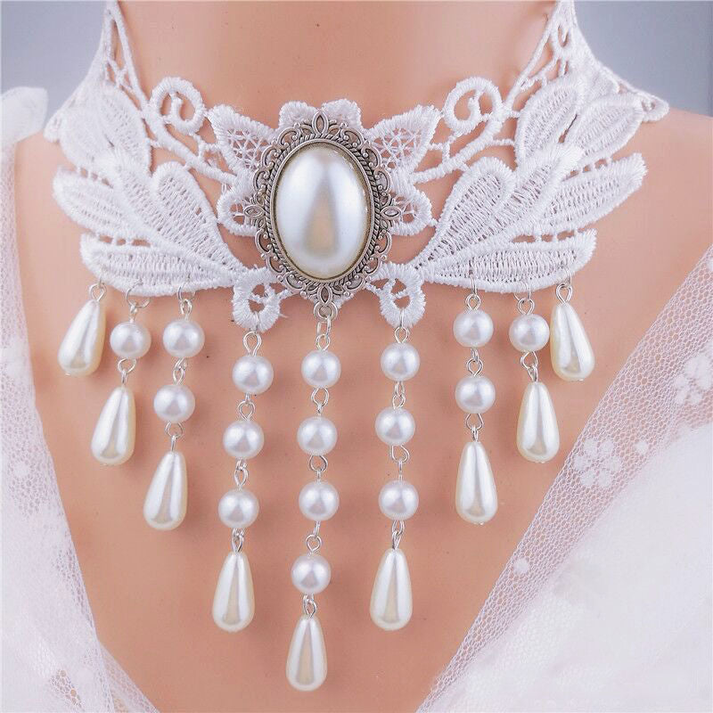 Retro Court Gothic  Multi-Layer Crystal Lace Necklace Choker Clavicle Chain - Neon North Clothing