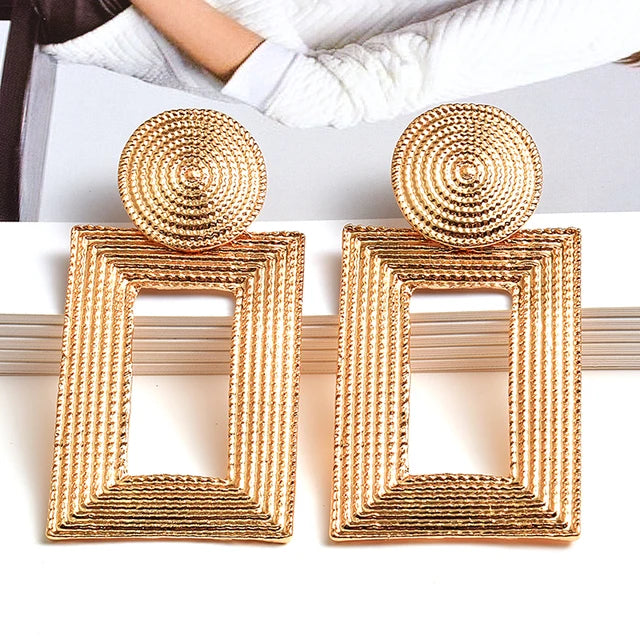 Geometric Gold Color Metal Dangle Drop Earrings - Neon North Clothing