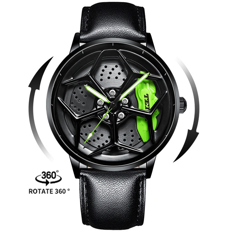 NEON NORTH Luxury Mens Watch Stainless Steel Car Wheel Hub Quartz Watch For Men - Neon North Clothing