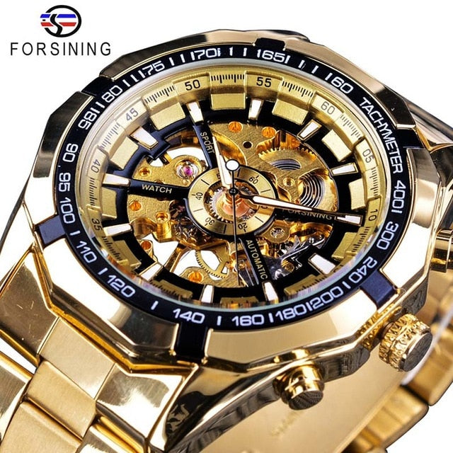 FORSINING Men's Skeleton Watch - Luxury Waterproof Silver Stainless Steel Design - Neon North Clothing