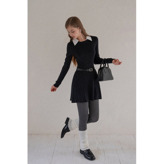 Long Sleeve Slim Fit Knit Dress for Women with Turn-down Collar Waist-Slimming Design - Neon North Clothing