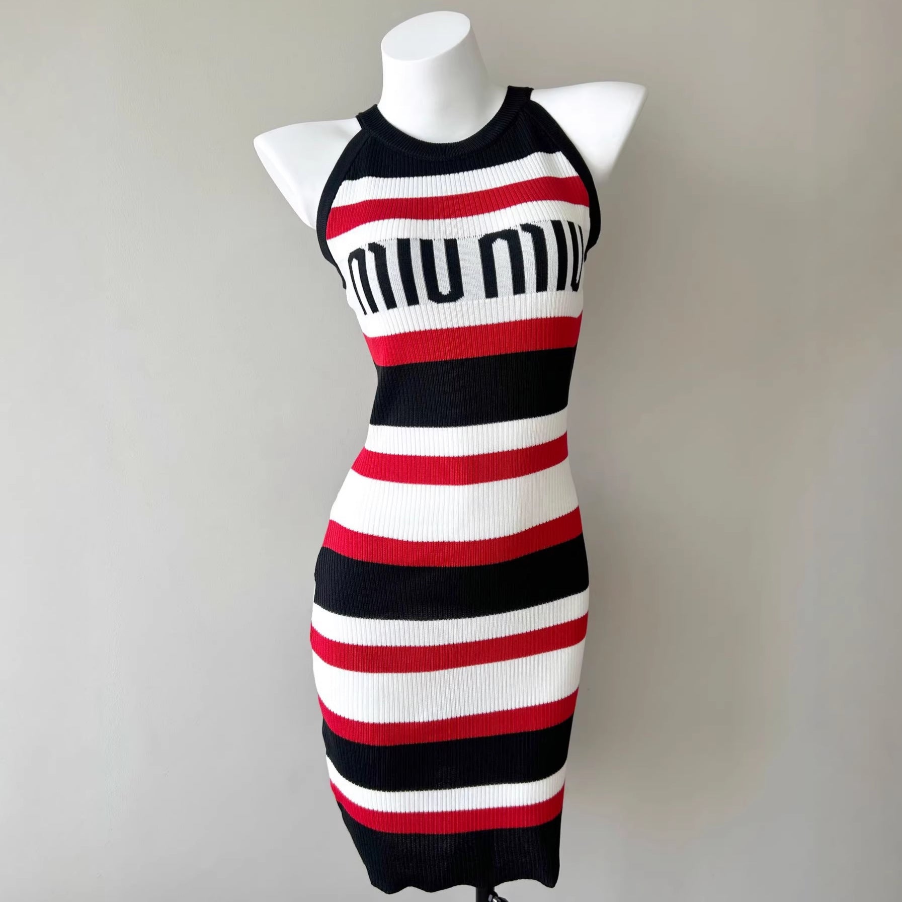 Striped Sleeveless Dress with Fitted Waist - Neon North Clothing