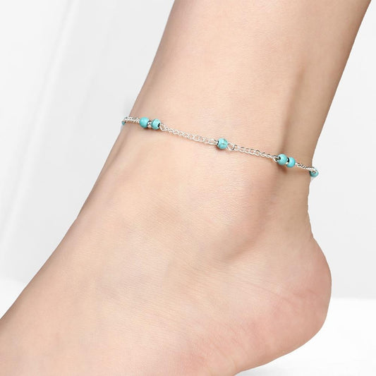 Retro Round Bead Turquoise Ankle Chain - Anklet - Neon North Clothing