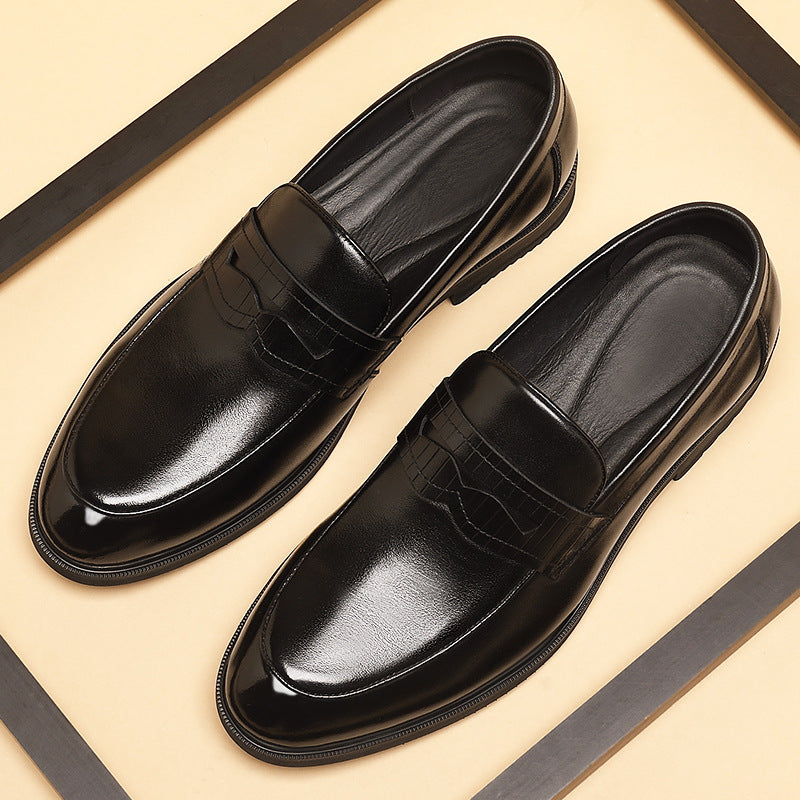 Cowhide Height Increasing Leather Shoes for Men - Business Formal Wear Slip-on