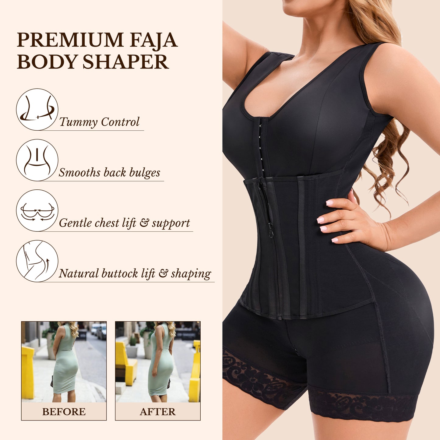 Fajas Colombianas Moldeadoras Overbust Colombian Butt Lifter Shapewear for Tummy Control & Full Body Shaping Post Surgery