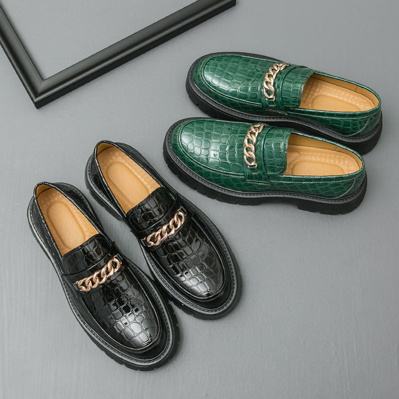 Chaussures pour hommes en cuir à semelle épaisse à motif crocodile 
