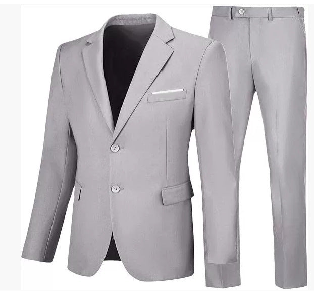 Solid Color Suit Jacket Pants Set for Men - Stylish and Versatile Outfit