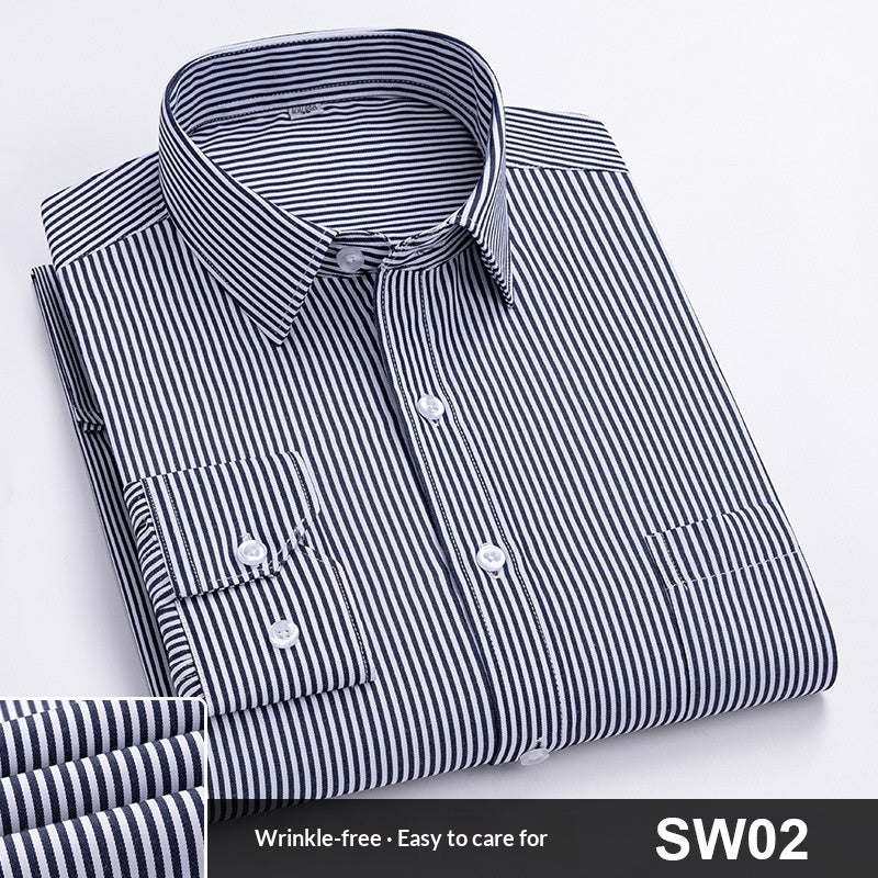 Mens Wrinkle-Free Blue-Striped Work Shirt for Effortless Style and Comfort