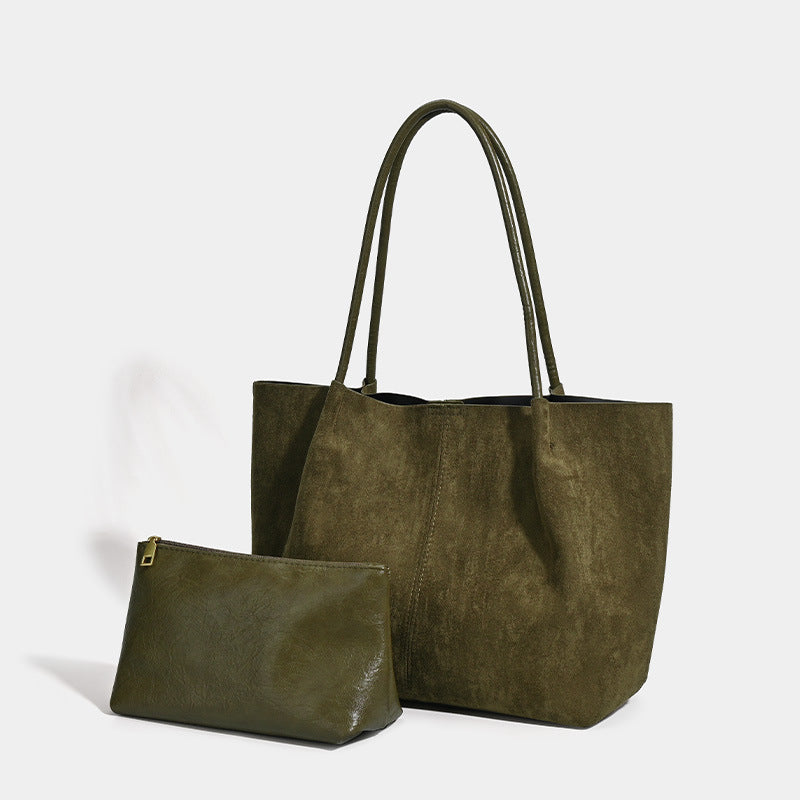 Suede Large-Capacity Handbag Set - Retro Shoulder and Handbag Combo