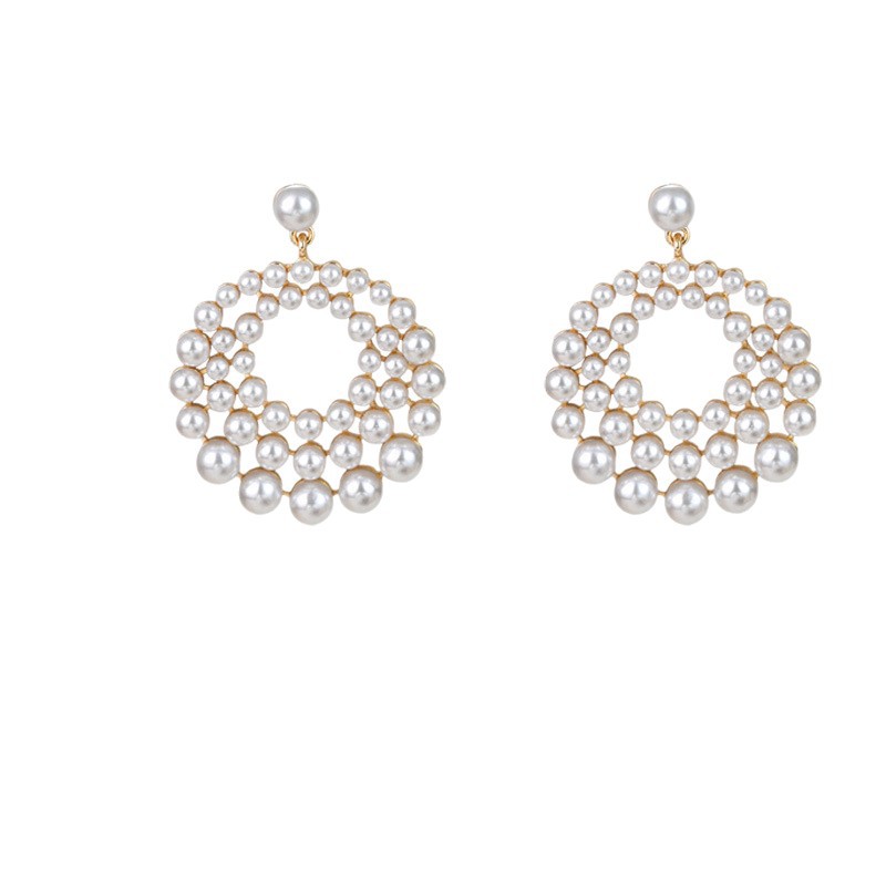 Electroplated Pearl Earrings - Geometric Hollow Design