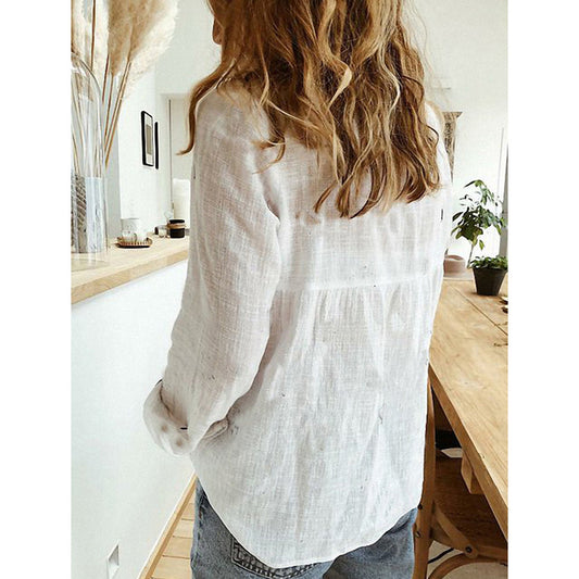 Loose Button Lapel Cardigan Top Long Sleeve Blouse