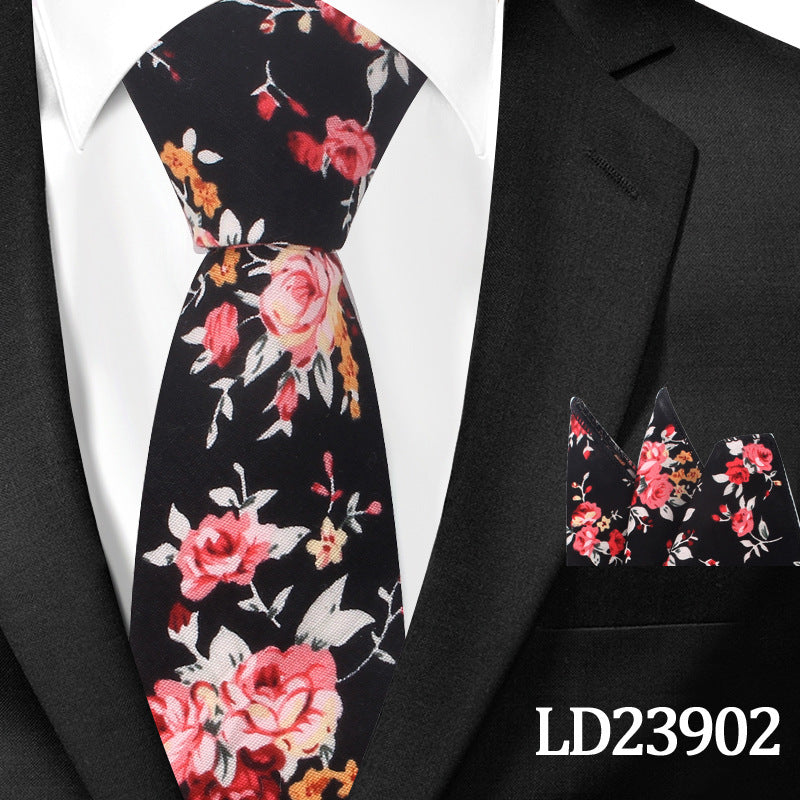 Casual Floral Pocket Square Set - Cotton Floral Print 6cm Tie Pocket Square 2 Piece Set - Neon North Clothing