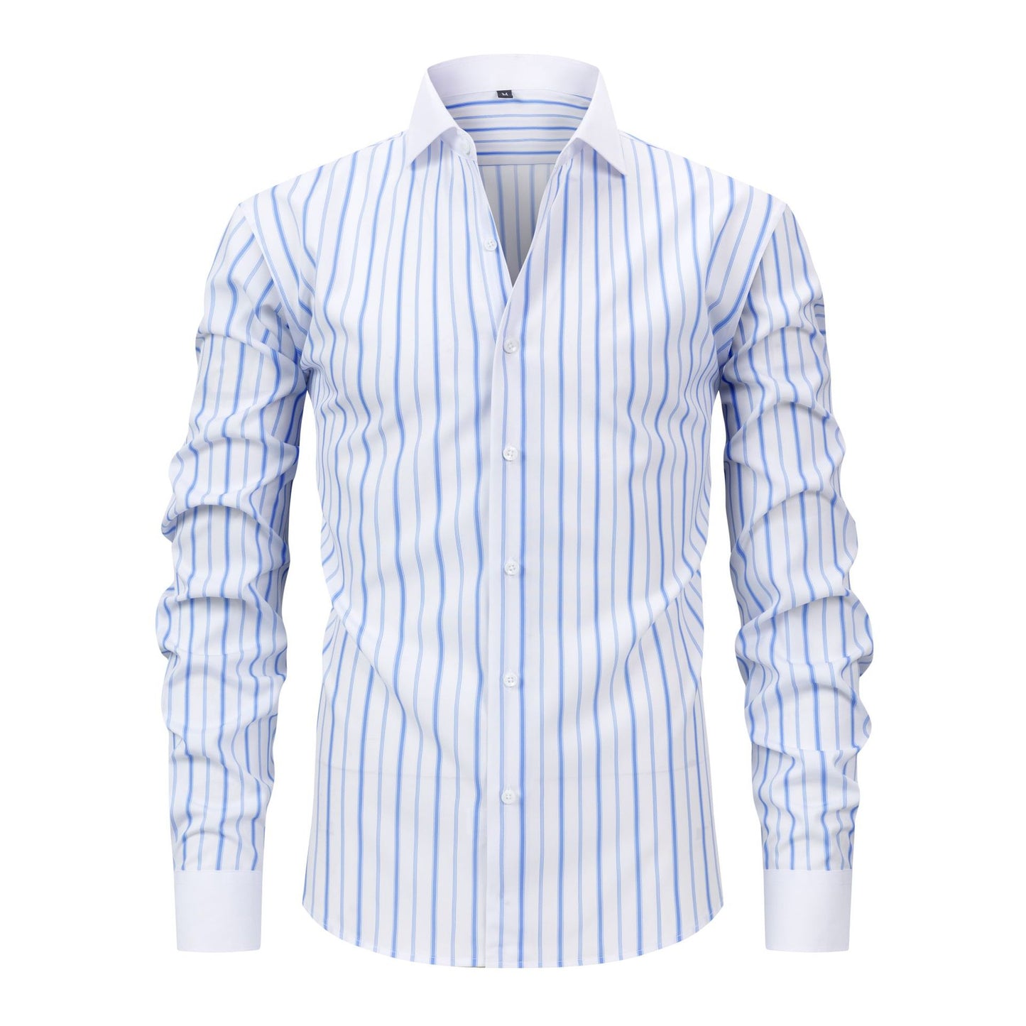 Mens Wrinkle-Resistant Slim Fit Shirt with Windsor Collar and Long Sleeves